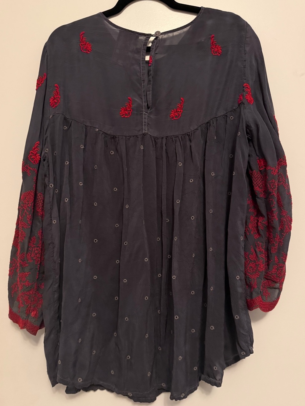 Johnny Was Sheer Charcoal Tunic with Red Embroidery L - Picture 2 of 5
